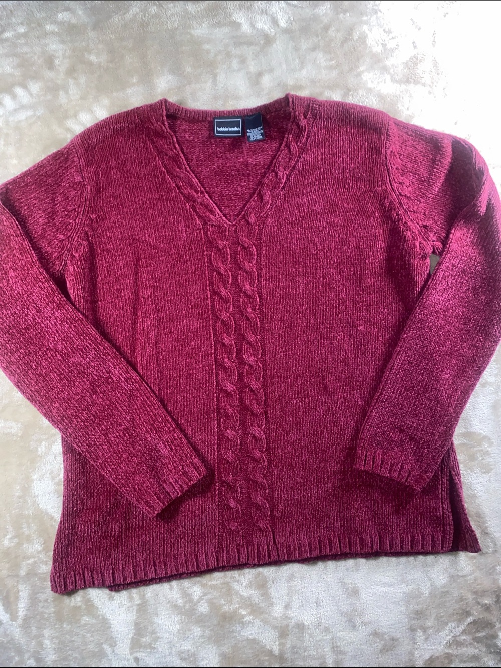 Vintage Bobbie Brooks V-Neck Cable Sweater - Wine Red